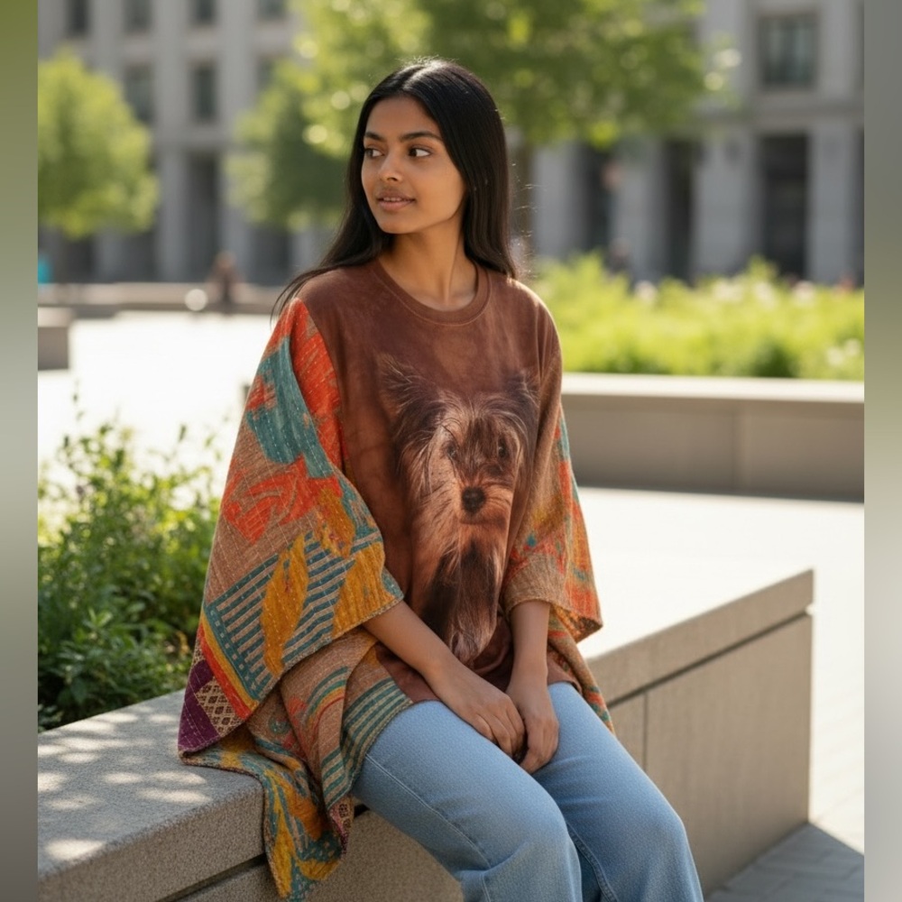 Brown Dog Print Poncho Top - Women - Picture 5 of 7